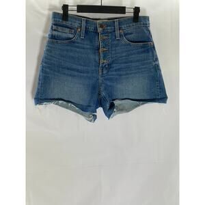 MADEWELL Women's Dark Blue Distressed Button-Fly High-Rise Denim Shorts SZ 26